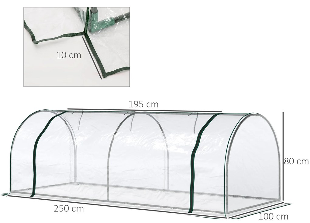 Sera de gradina Outsunny, cadru din otel, PVC, Verde si transparent 250x100x80cm | Aosom Romania