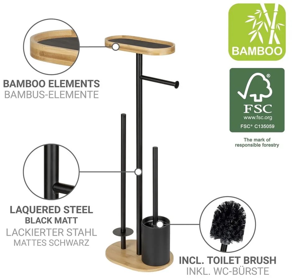 Suport pentru hârtie igienică negru/în culoare naturală din oțel Pomarolo – Wenko