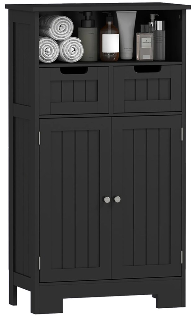 kleankin Mobilier Baie Multi-rangamente Mare Niche 2 sertare Dulap Ușă Dublă cu raft Negru | Aosom Romania