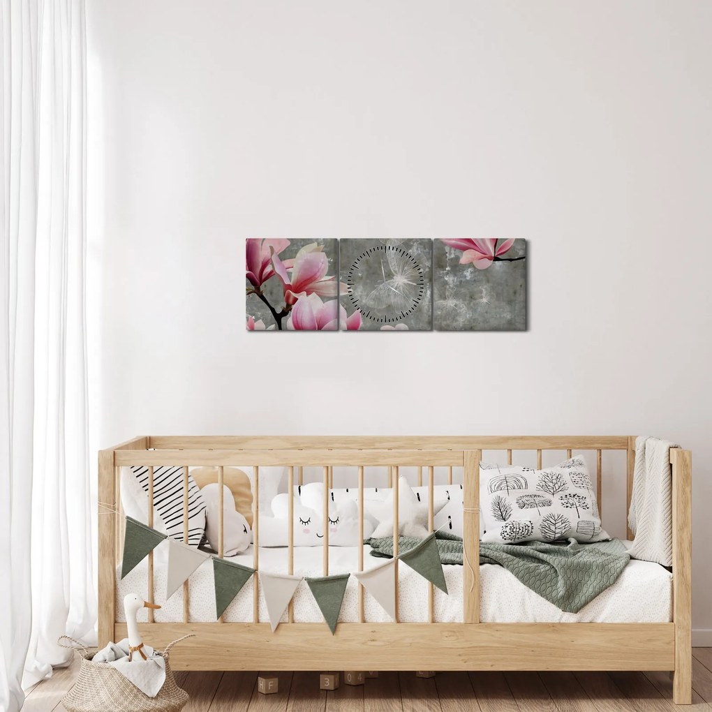 Tablou cu flori (cu ceas) (90x30 cm)