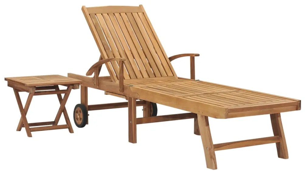 vidaXL Șezlong cu masă, lemn masiv de tec