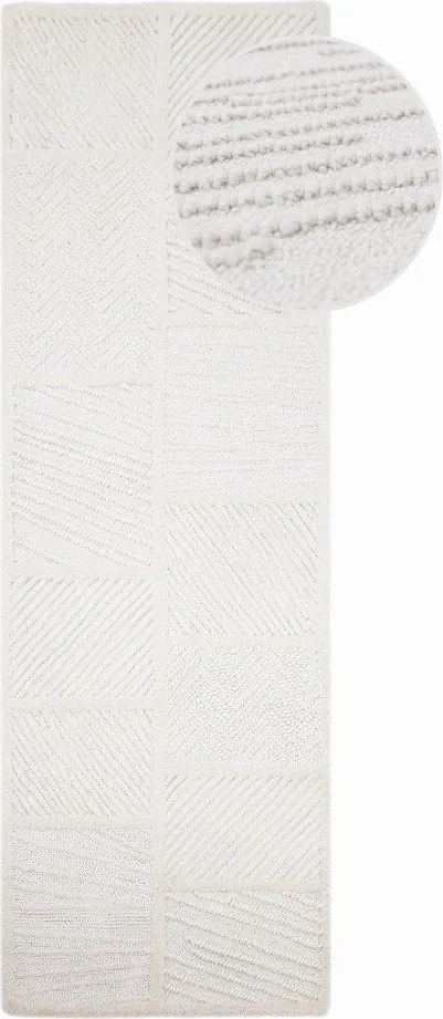 Covor tip traversă alb țesut manual din amestesc de lână 80x230 cm Sculptured Blocks – Flair Rugs