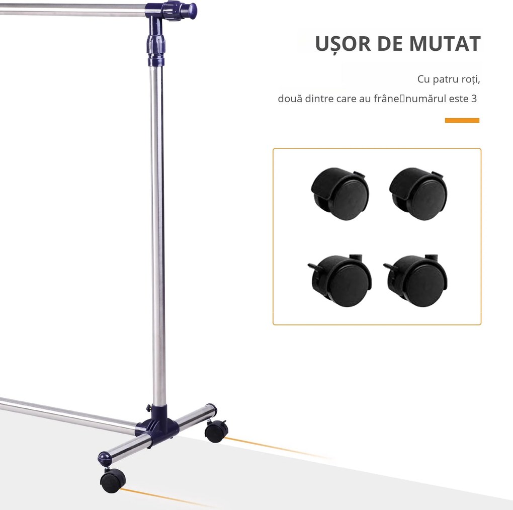 Cuier din inox cu roti HOMCOM, 160 x 170 cm, argintiu | Aosom Romania