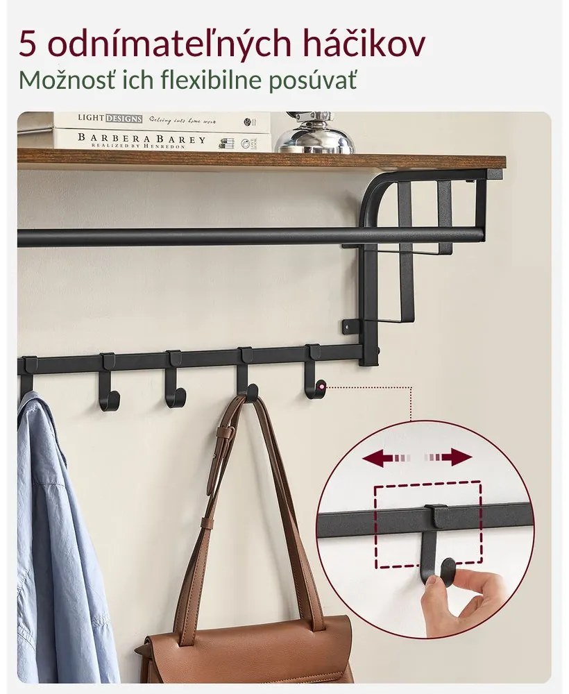 Cuier de perete HENRY, 66x30x27cm, negru/maro Vasagle