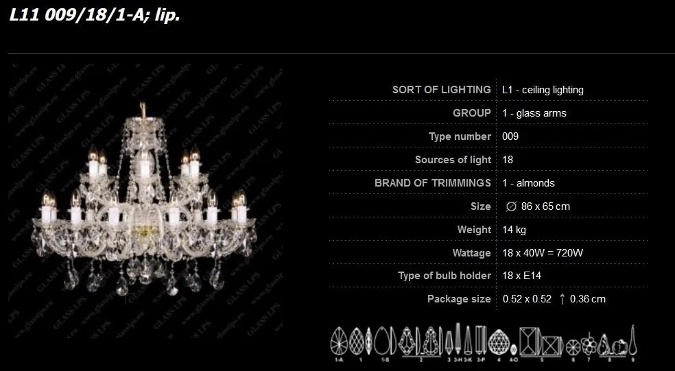 Lustra 18 brate cristal Bohemia L11 009/18/1-A; lip.