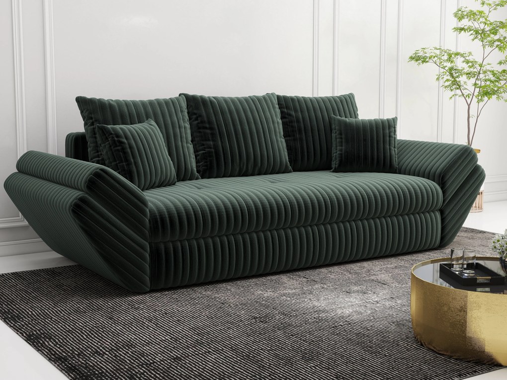 Canapea extensibilă dumonde cu ladă de depozitare si sezut confortabil din spuma high-density, Loana Ambience Green 250x100 cm