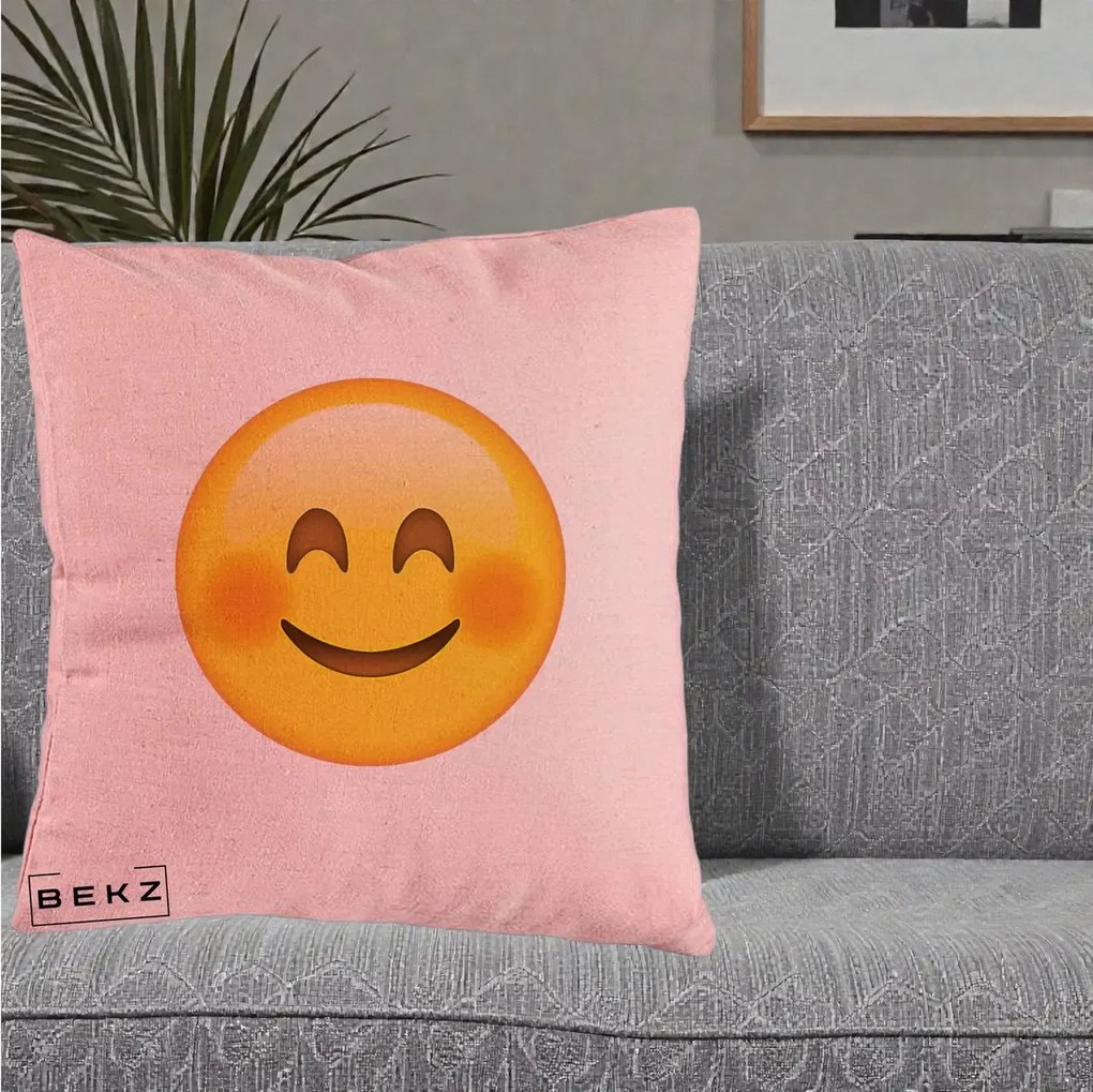 Perna Decorativa Emoji Fericit Roscat, 40x40 cm, Roz, Husa Detasabila, Perna Inclusa, BEKZ®