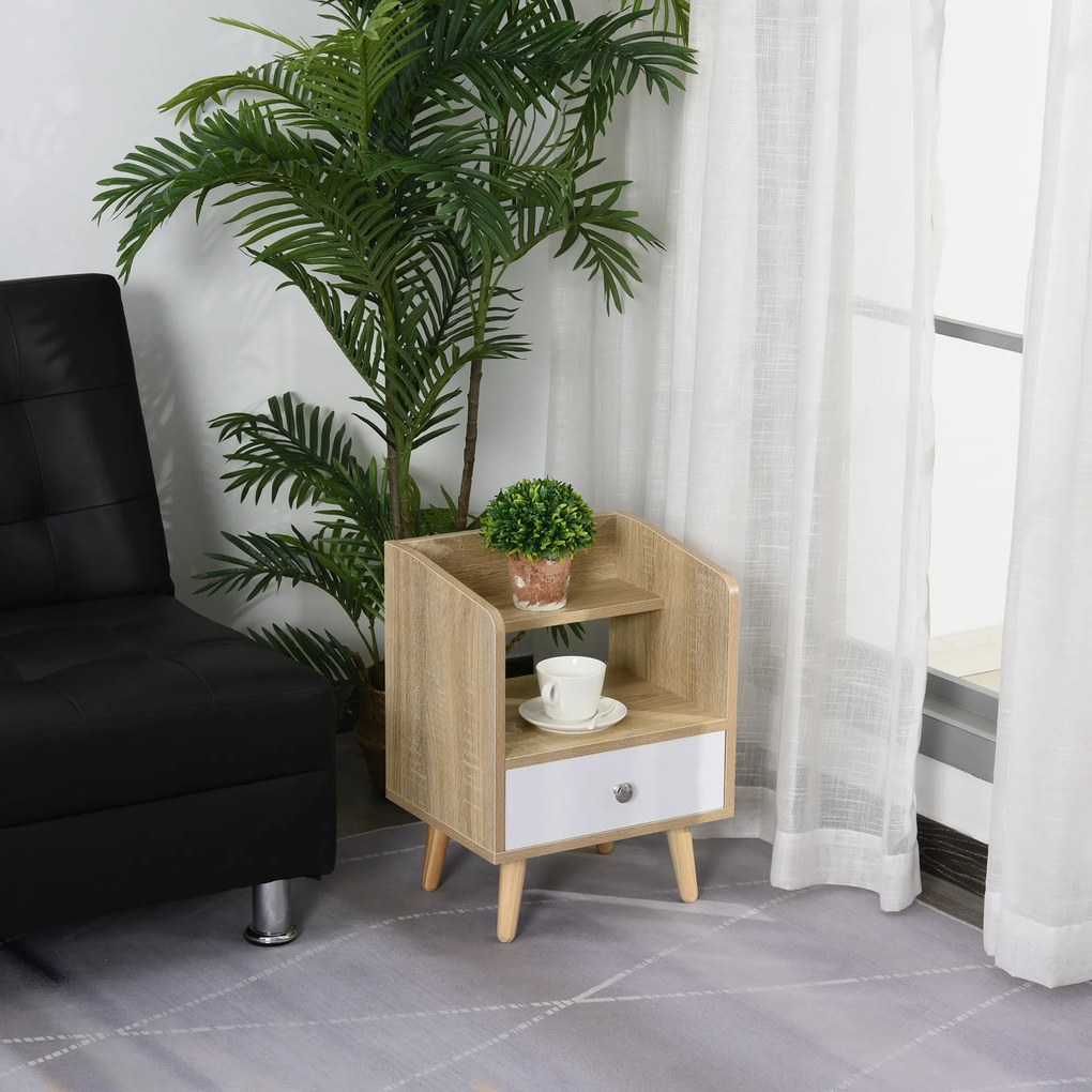 HOMCOM Noptieră cu Sertar și Raft, Mobilier Compact pentru Dormitor sau Sufragerie, Economie Spațiu, Lemn, Alb | Aosom Romania