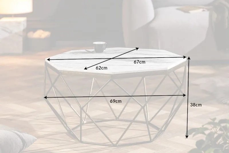 Masuta de cafea design minimalist Diamond 69cm, marmura alba