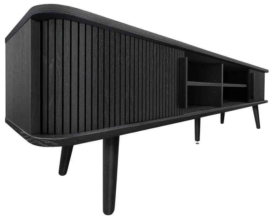 Comodă TV neagră cu aspect de lemn de stejar 178x50x40 cm Rove – Woodman