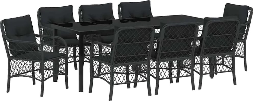 vidaXL Set de masă pentru grădină cu pernă 9 pcs Negru poliratan