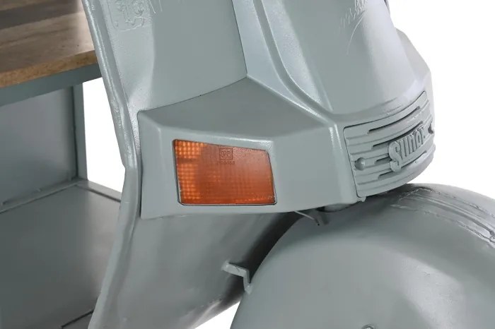 Masă consolă industrială din metal și lemn de mango, verde, cu blat rotund, 3 rafturi și formă de motocicletă, 111 x 116 x 72 cm, „Dusty Mint”