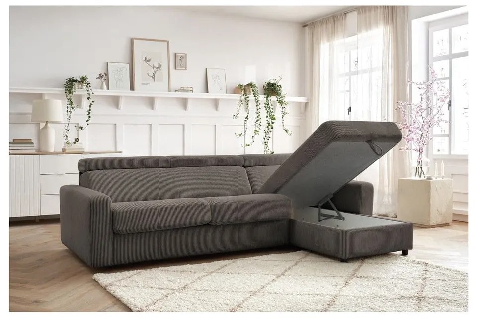 Colțar gri/maro extensibil cu tapițerie din catifea reiată (cu colț variabil) Monaco – Bobochic Paris