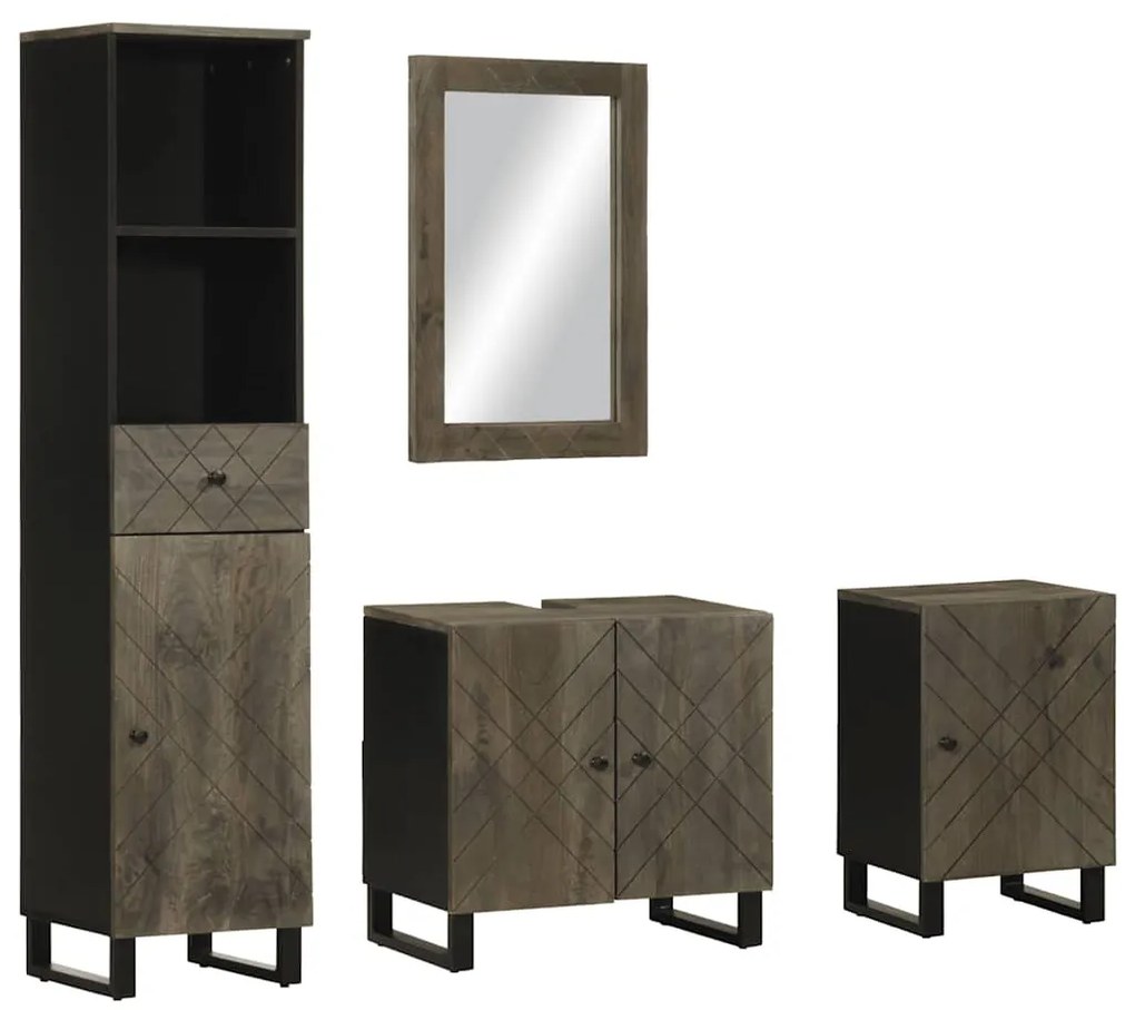 vidaXL Set de mobilier de baie 4 piese din lemn masiv de mango negru