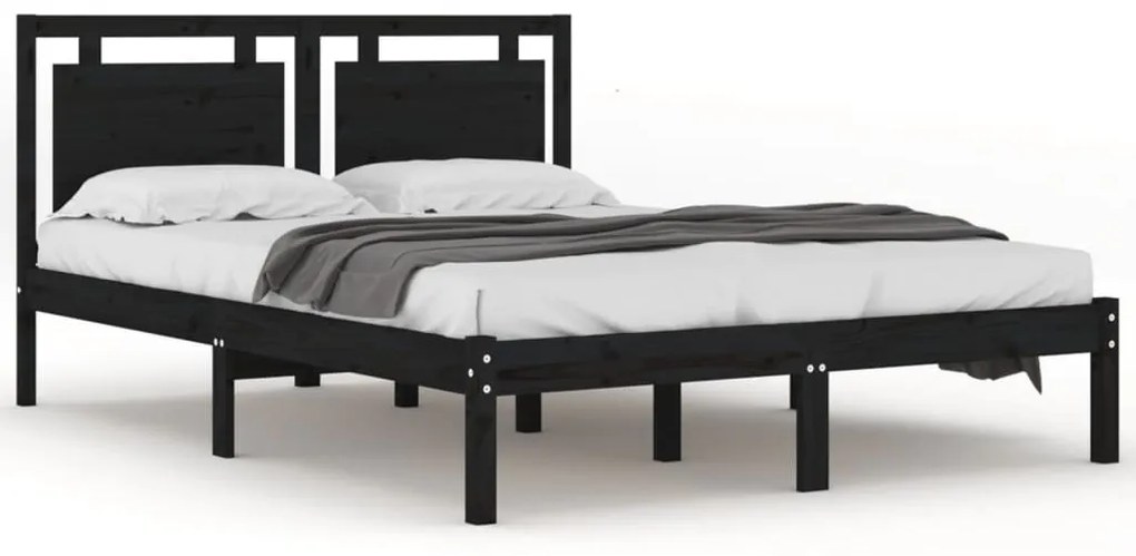 3105509 vidaXL Cadru de pat mic dublu, negru, 120x190 cm, lemn masiv