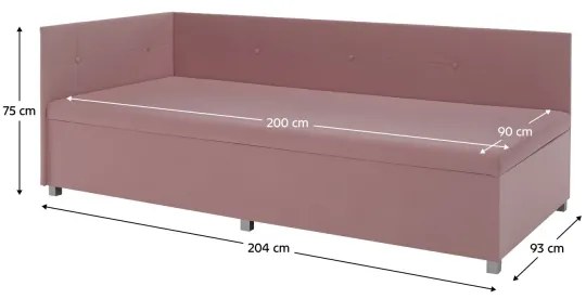 Pat tapițat AMSTERDAM 90x200 cm, cu tăblie reversibilă și spațiu de depozitare, roz
