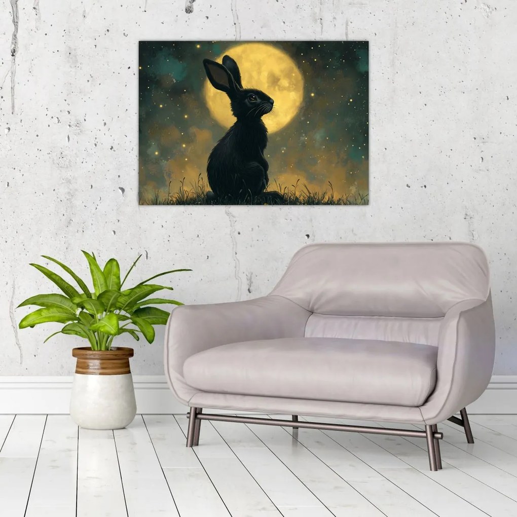 Tablou pe sticlă - Iepure cu lună (70x50 cm)