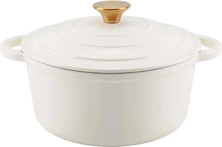 Oala fonta emailata cu capac Perfect Home 17922 28 cm, 6L, crem
