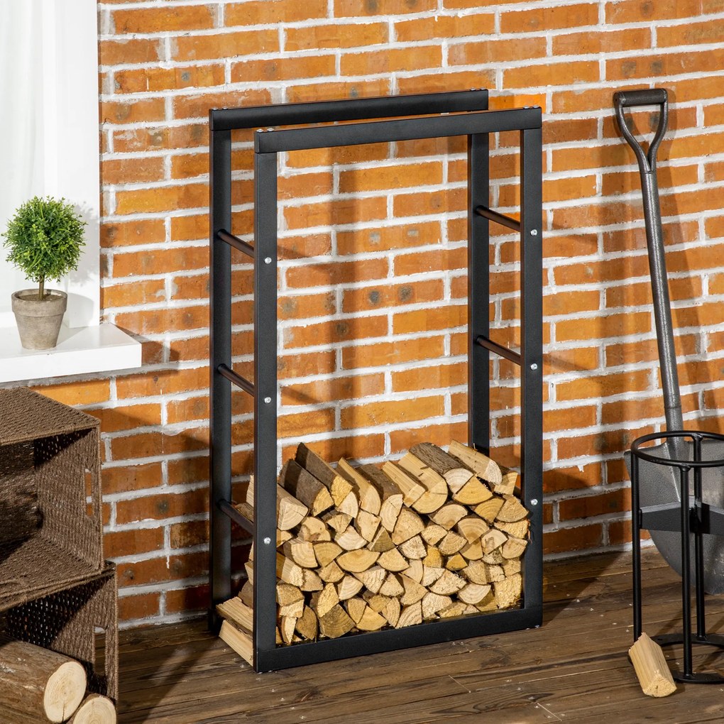 HOMCOM Suport Lemne pentru Interior și Exterior din Țevi de Fier, Capacitate 100 kg, 60x25x100 cm | Aosom Romania