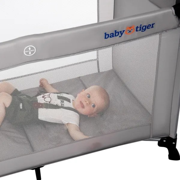 Pătuț de voiaj Baby Tiger VIKI gri KINDERKRAFT