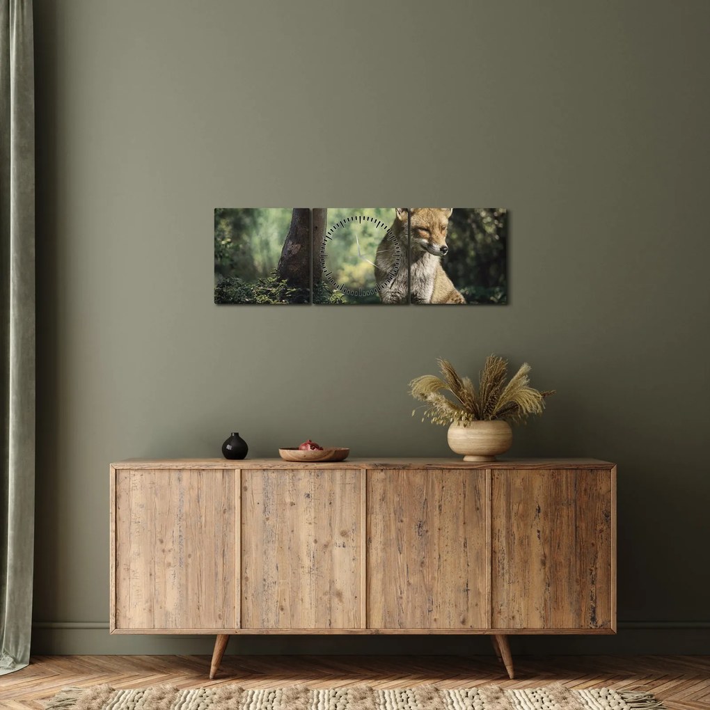 Tablou cu vulpe (cu ceas) (90x30 cm)