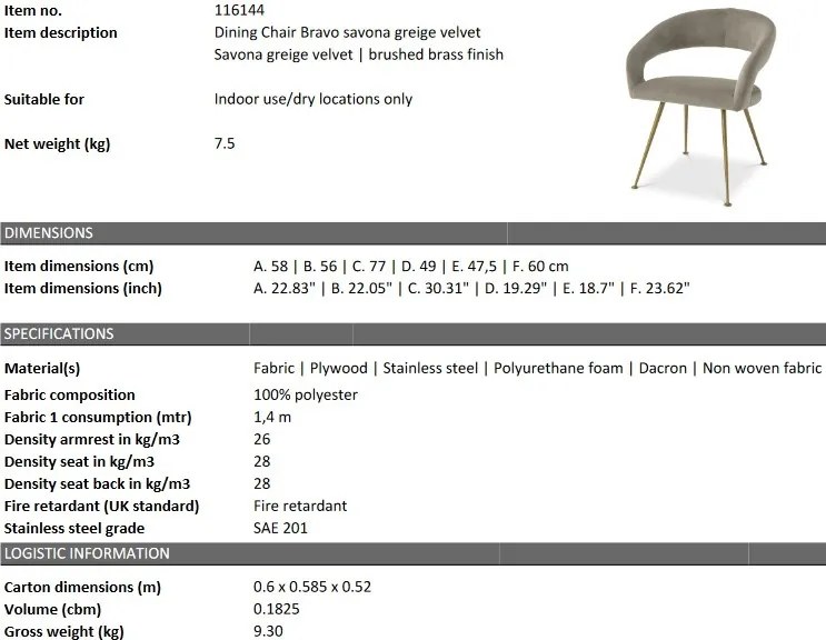 Scaun design elegant LUX Bravo, savona greige 116144 HZ