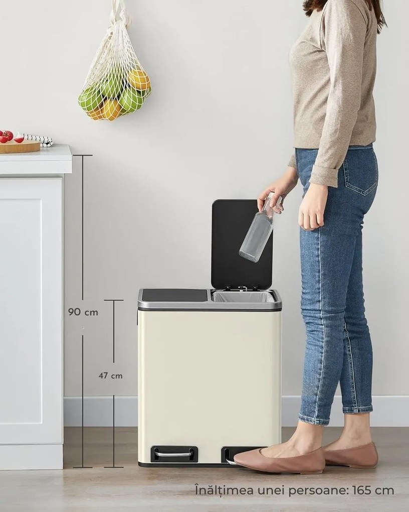 Coș pentru separarea deșeurilor SORT 30l (2×15l), bej/argintiu/negru SongmicsHome