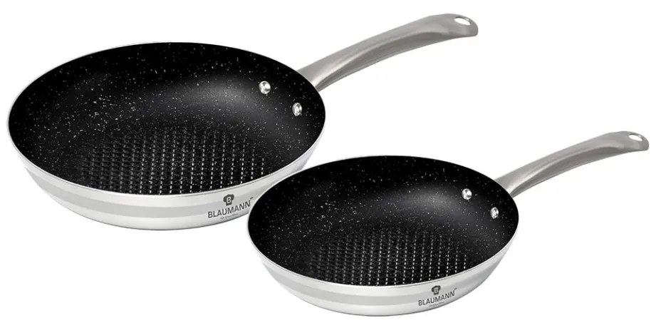 Set 2 tigai non stick otel inoxidabil cu interior din marmura XYLAN Gourmet Line Blaumann BL 3175