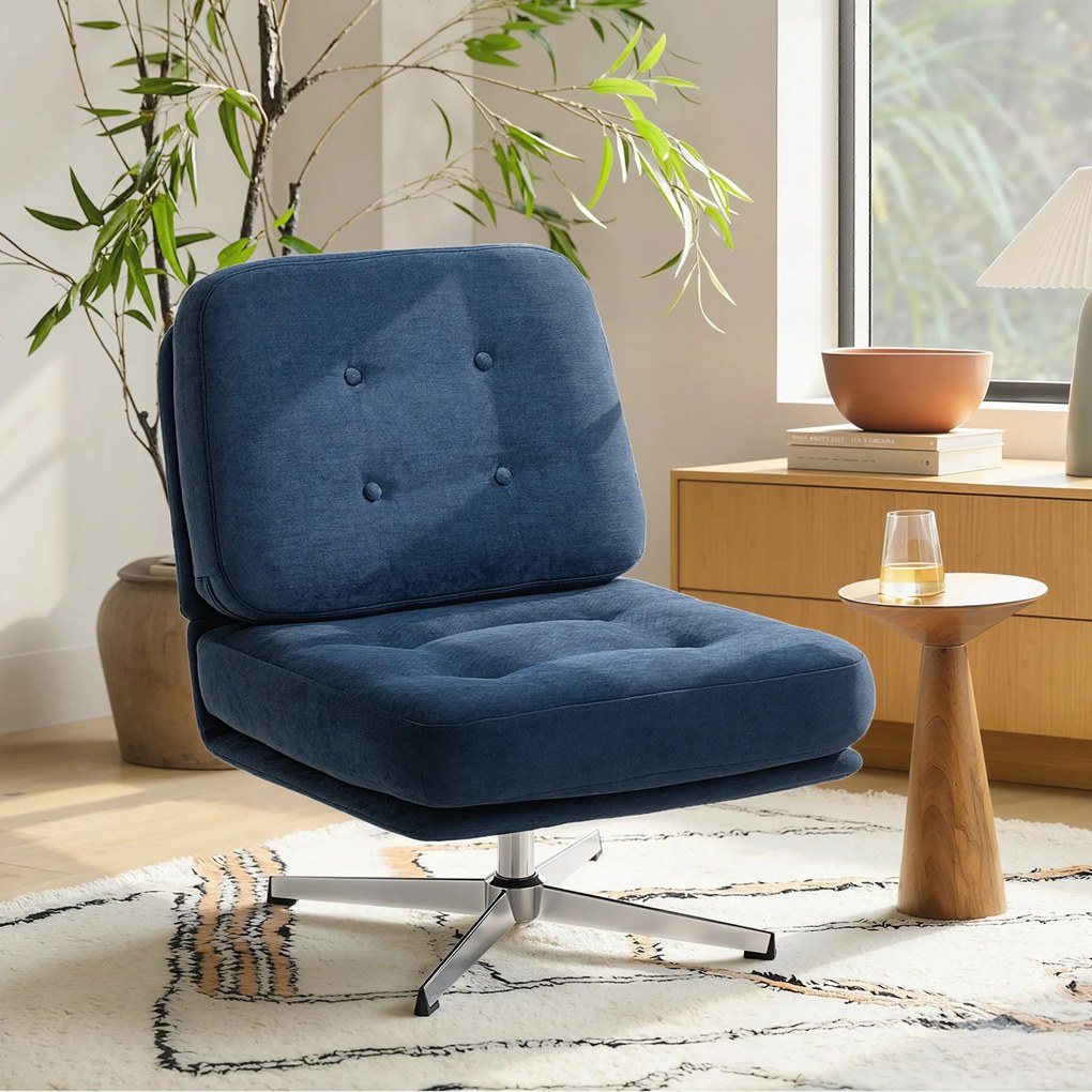 HOMCOM Fotoliu de Living Pivotant Îmbrăcat în Chenilă cu Șezut Lat, Fotoliu Modern pentru Dormitor cu Picioare Metalice, Albastru Închis | Aosom Romania