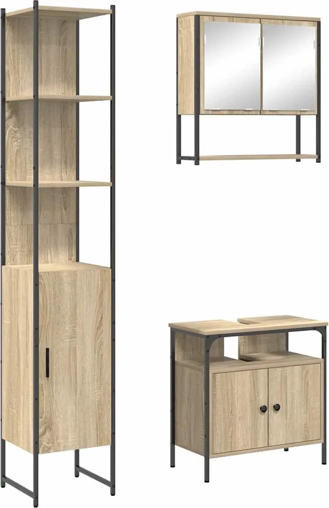 vidaXL Set de mobilier pentru baie 3 pcs Stejar Sonoma Lemn compozit