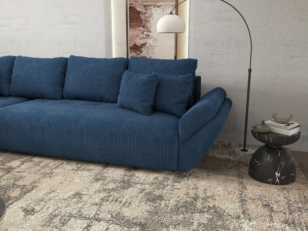 Colțar extensibil dumonde cu ladă de depozitare si sezut confortabil din spuma high-density, Berlin XL Zoom Blue 350x185 cm