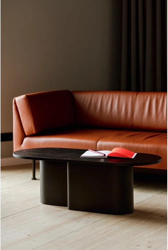 Măsuță de cafea neagră cu blat cu aspect de lemn de stejar 50x115 cm Looi – noo.ma