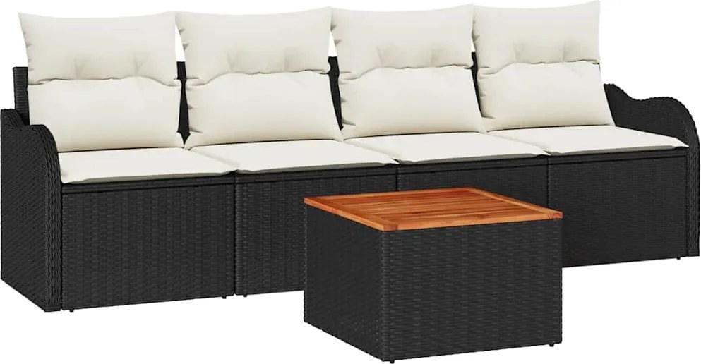 vidaXL Set de canapele pentru grădină 5 pcs Negru și Crem poliratan