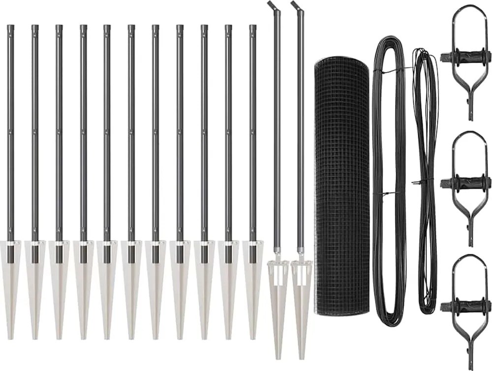 vidaXL Stâlp de gard. Gri 25 x 0,6 m (plasă 19 x 19 mm) Oțel și PVC