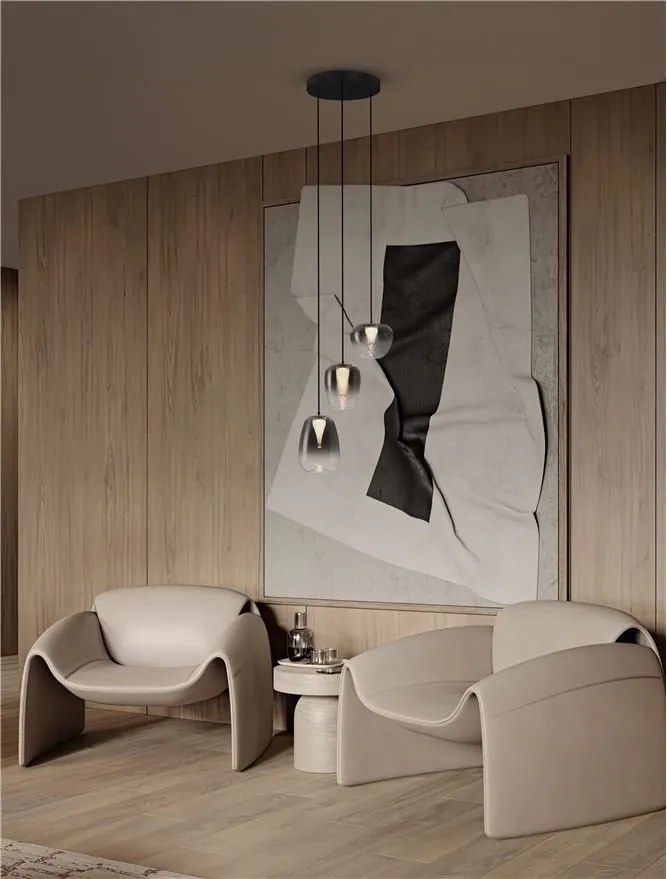 Lustra moderna cu 3 pendule LED, Metal, Sticla, Gri Fumuriu, OBLO