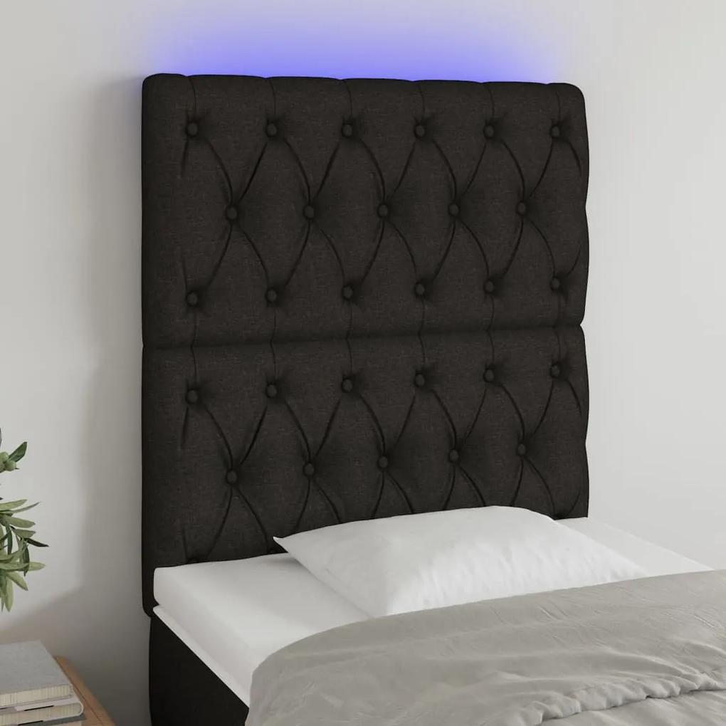 3122736 vidaXL Tăblie de pat cu LED, negru, 80x7x118/128 cm, textil