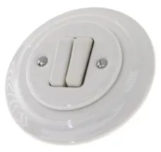 Bohemia-Design - Întrerupător dublu retro din porțelan cu ramă nr. 6+6, alb