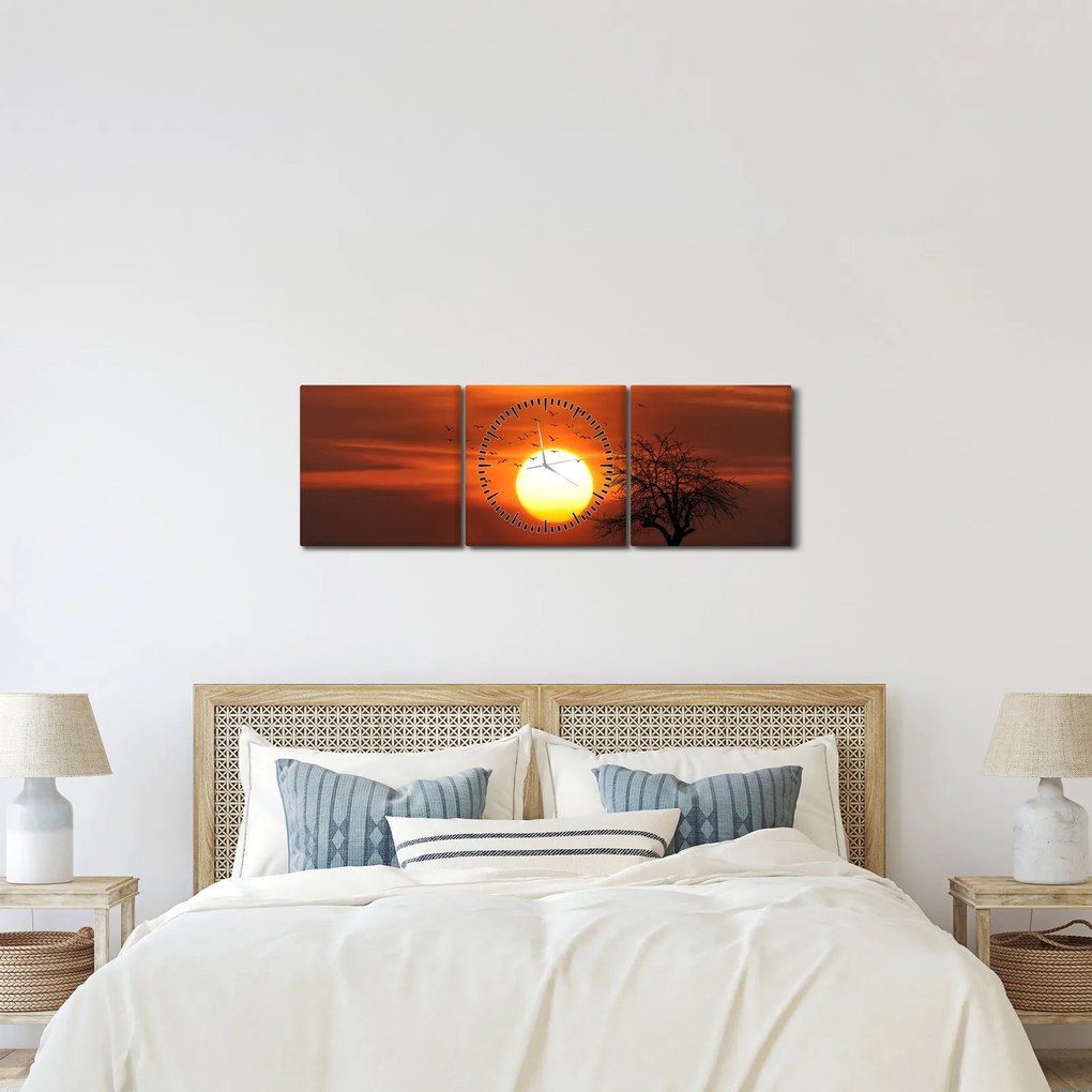 Tablou - Apus de soare (cu ceas) (90x30 cm)