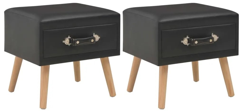 vidaXL Noptiere, 2 buc., negru, 40 x 35 x 40 cm, piele ecologică
