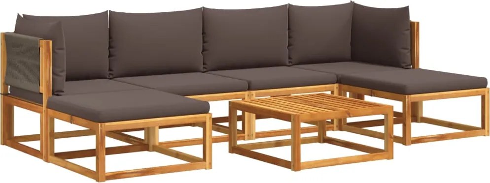 vidaXL Set canapele de grădină cu 7 piese, perne, lemn de salcâm și frânghie