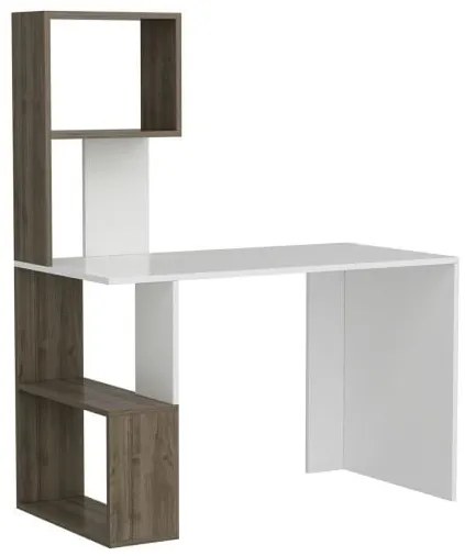 BIROU CU BIBLIOTECA, PAL MELAMINAT, 3 RAFTURI, ALB SI MARO, 120X60X148 CM, ENZIO, MINAR