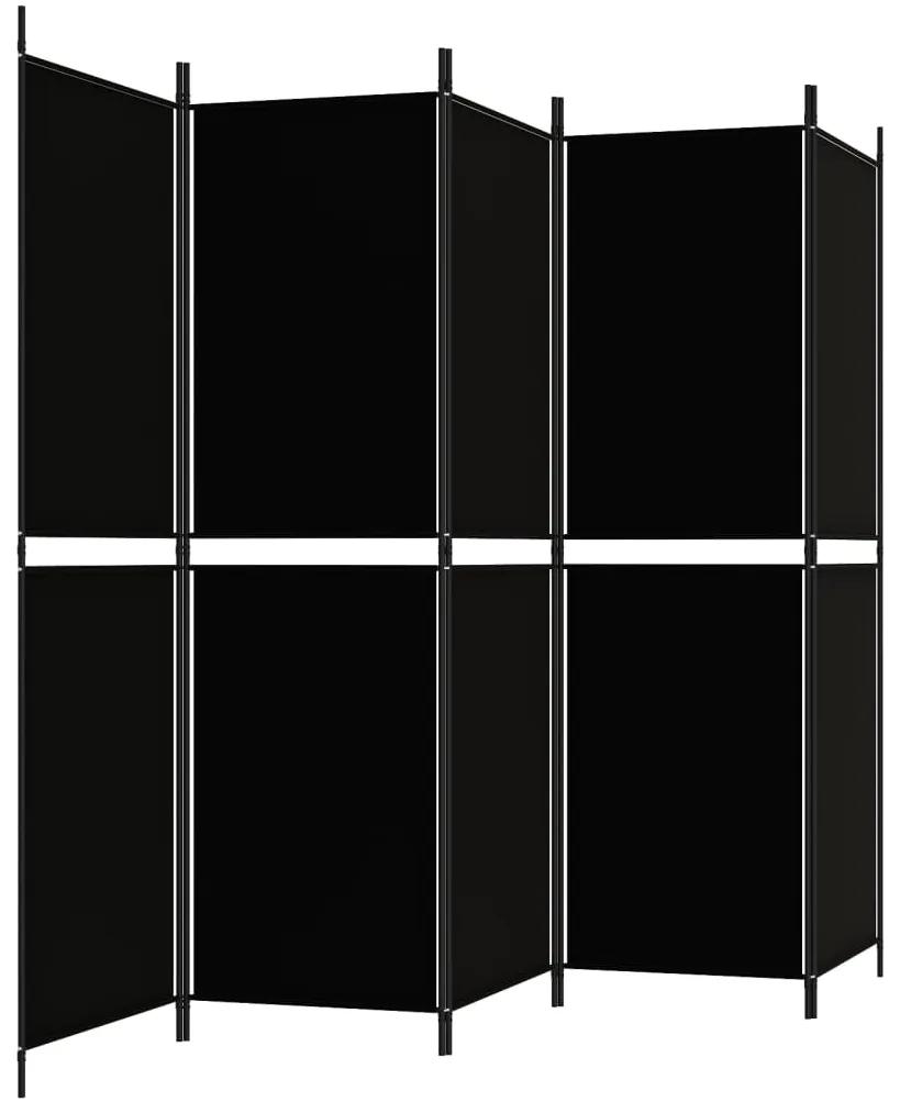 Paravan de camera cu 5 panouri, negru, 250 x 180 cm, textil Negru, 250 x 180 cm, 1