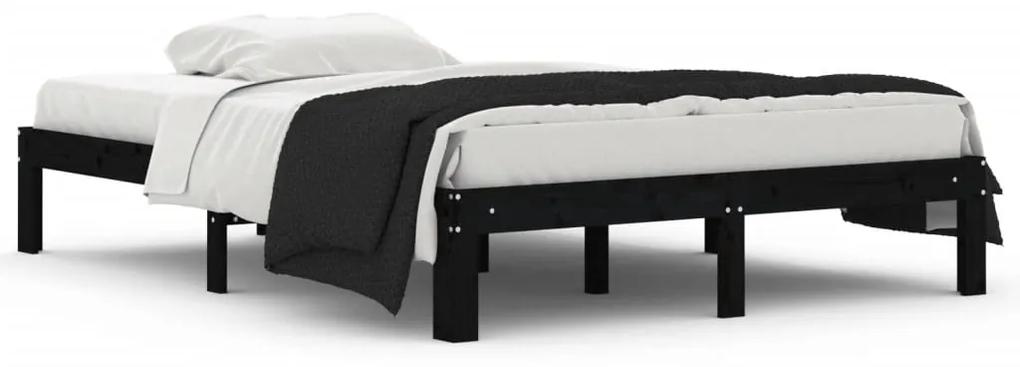 810344 vidaXL Cadru de pat dublu, negru, 135x190 cm, lemn masiv