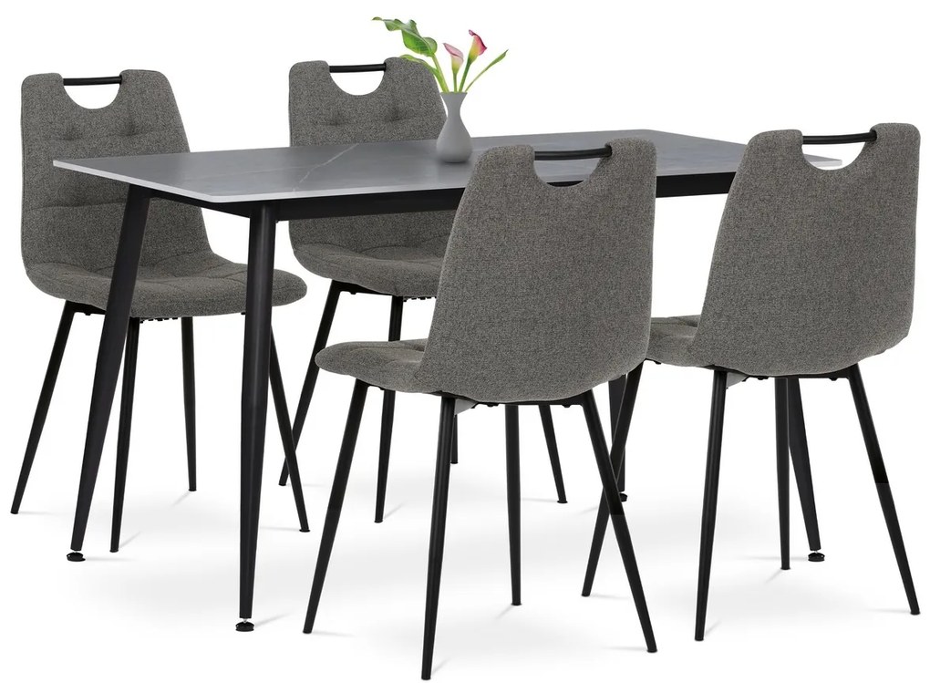 Set de masă cu blat ceramic și 4 scaune, gri