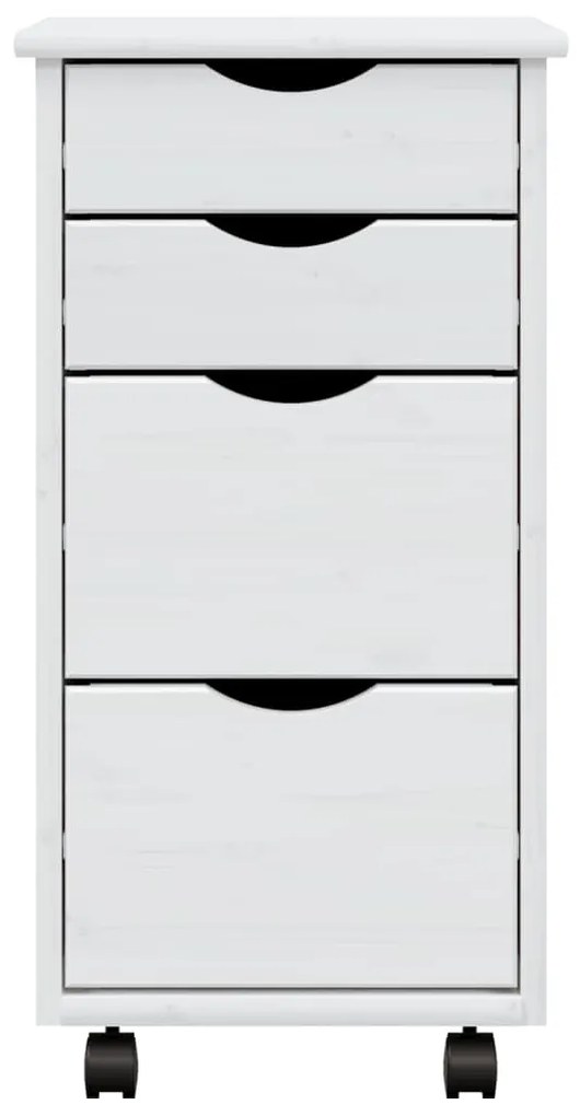 Dulap rulant cu sertare MOSS, alb, lemn masiv de pin