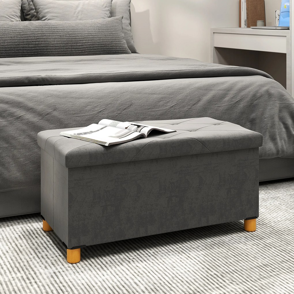 HOMCOM Banc de depozitare capăt de pat pliabil volum 67 L capacité de charge 120 kg avec couvercle 76L x 38l x 38H cm gris | Aosom Romania