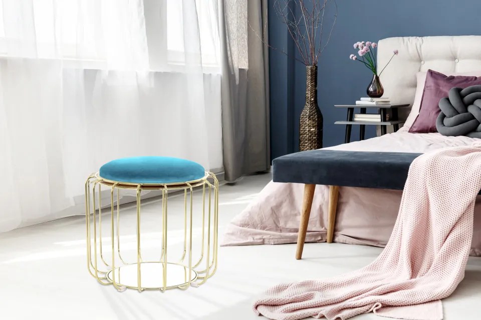 Taburet tapitat/masuta de cafea rotund/a Comfortable 50x50x45 cm turcoaz