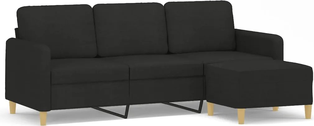 vidaXL Canapea cu 3 locuri cu taburet, negru, 180 cm, material textil