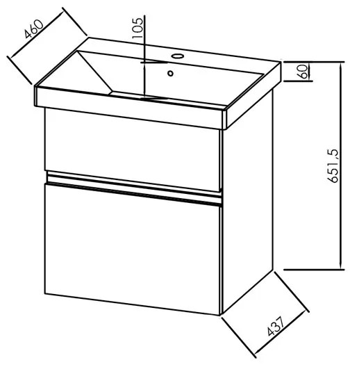 Set mobilier suspendat si lavoar Kolpasan, Oxana, 60 cm, salcam deschis