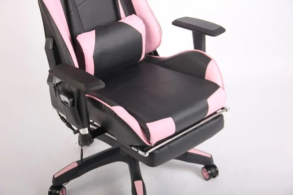 RESIGILAT- Scaun gaming, cu Masaj si Incalzire, telecomanda Wireless, functie recliner, SIG 5999, Negru/Roz